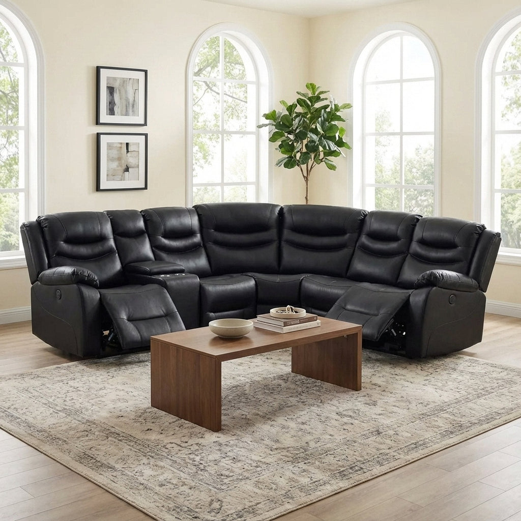 Silverdale Air Leather Electric Recliner Corner Sofa - Black