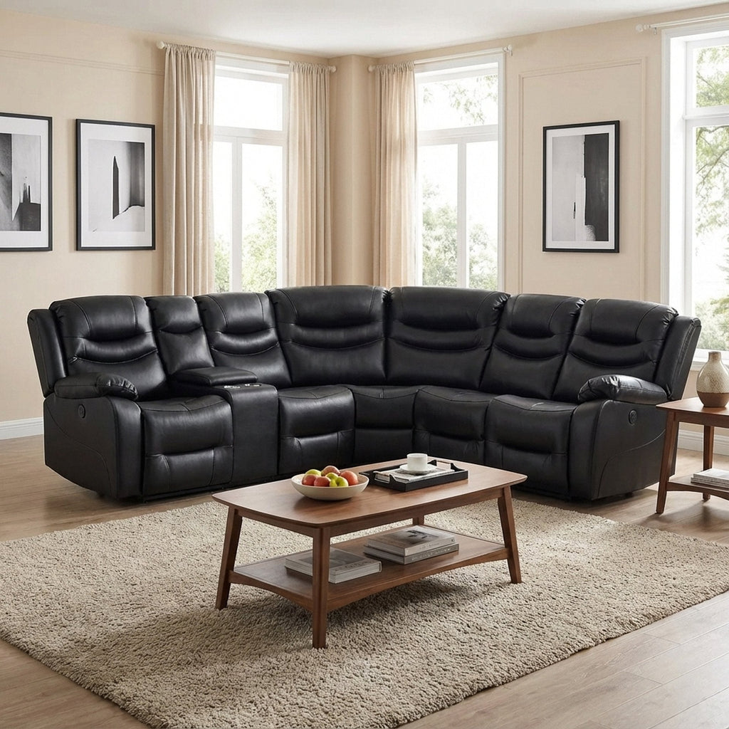 Silverdale Air Leather Electric Recliner Corner Sofa - Black