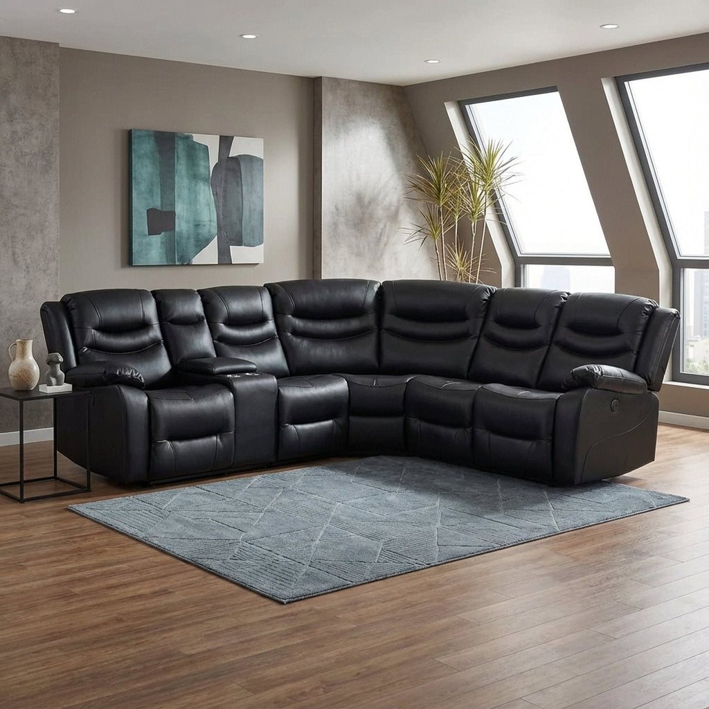 Silverdale Air Leather Electric Recliner Corner Sofa - Black