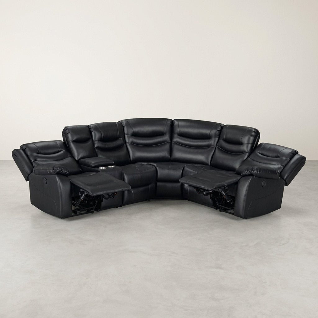 Silverdale Air Leather Electric Recliner Corner Sofa - Black