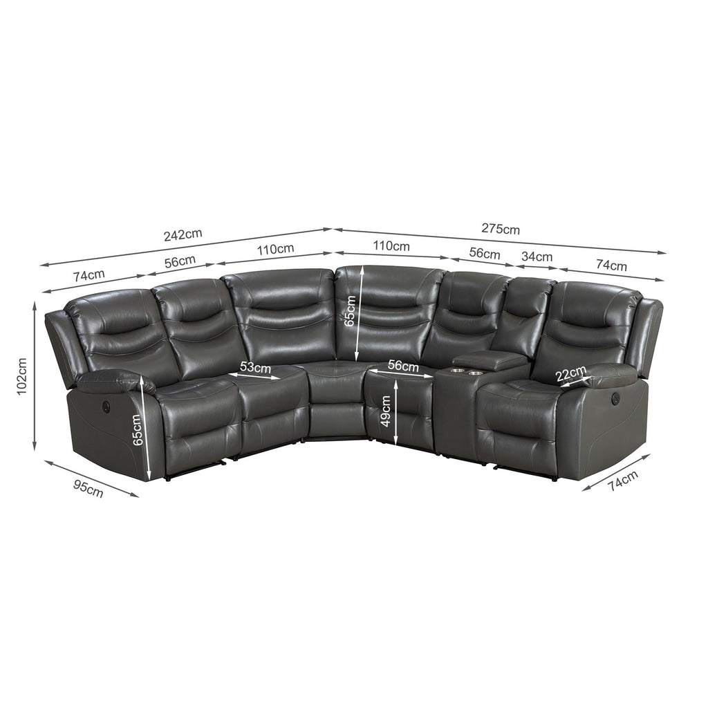 Silverdale Air Leather Electric Recliner Corner Sofa - Grey