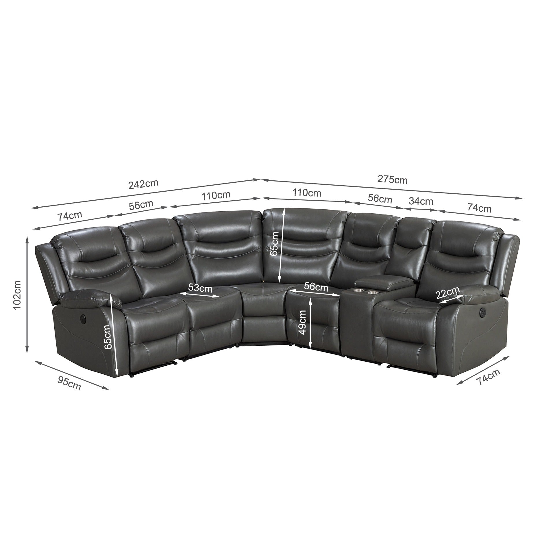 Silverdale Air Leather Electric Recliner Corner Sofa - Grey