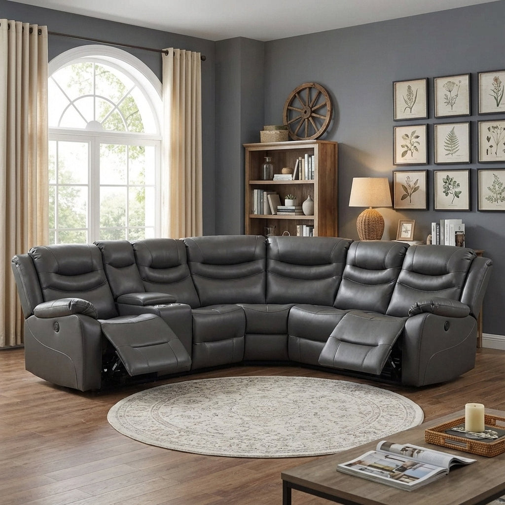 Silverdale Air Leather Electric Recliner Corner Sofa - Grey