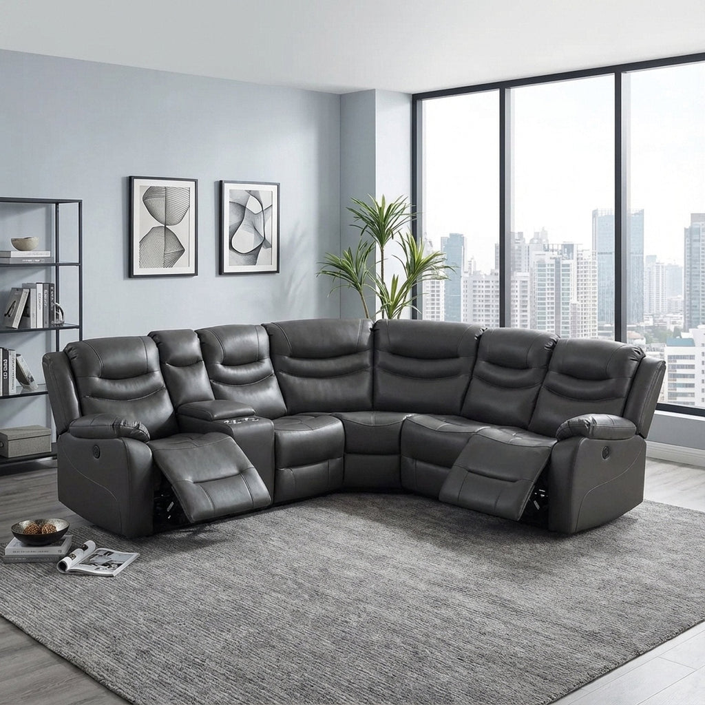 Silverdale Air Leather Electric Recliner Corner Sofa - Grey