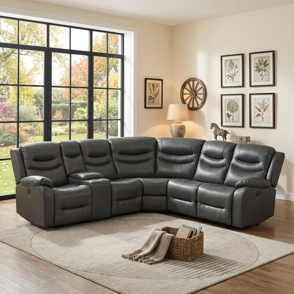 Silverdale Air Leather Electric Recliner Corner Sofa - Grey