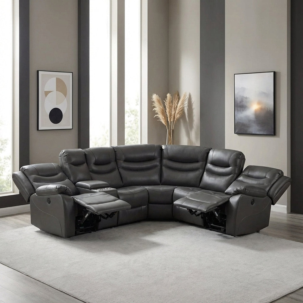 Silverdale Air Leather Electric Recliner Corner Sofa - Grey