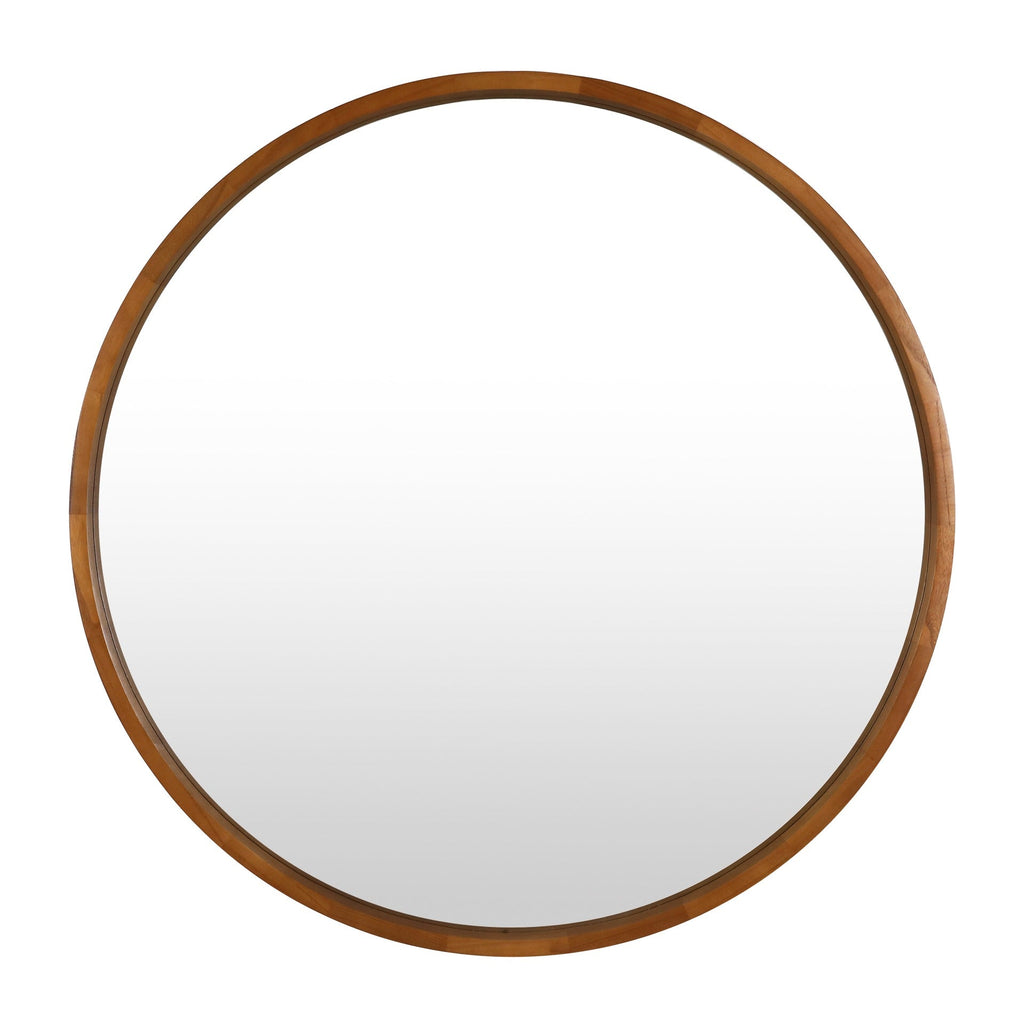 Echo Round Wooden Framed Wall Mirror 95cm - Dark Wood