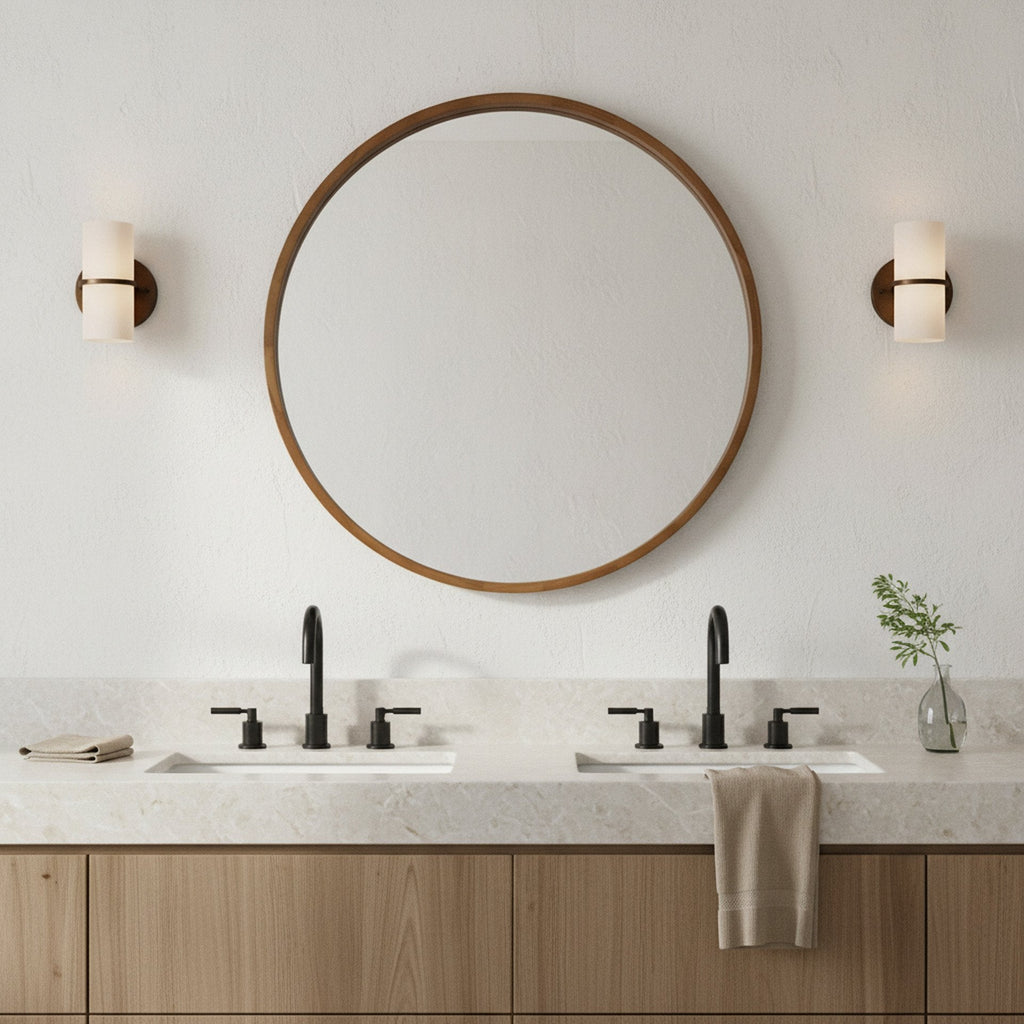 Echo Round Wooden Framed Wall Mirror 95cm - Dark Wood