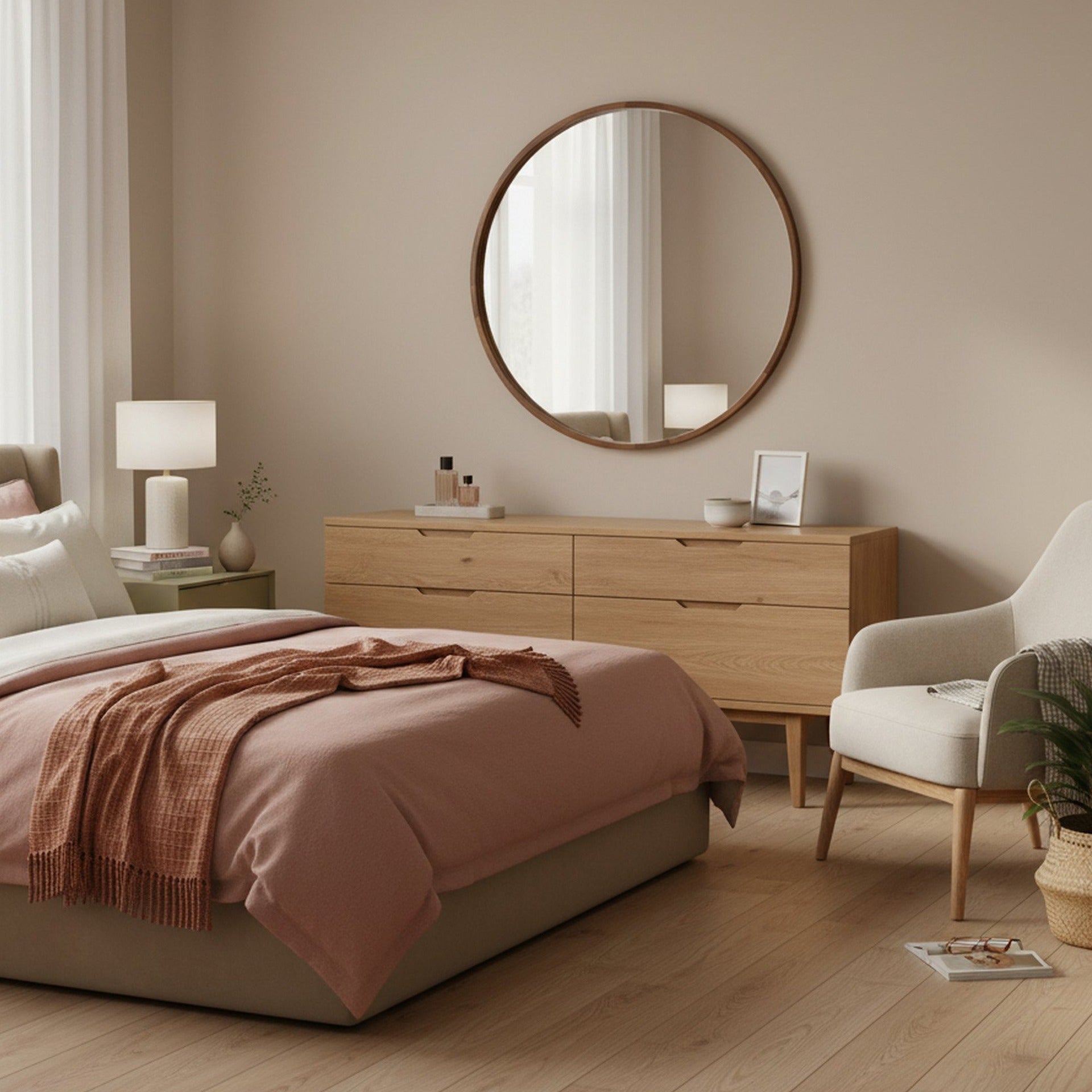 Echo Round Wooden Framed Wall Mirror 120cm - Dark Wood