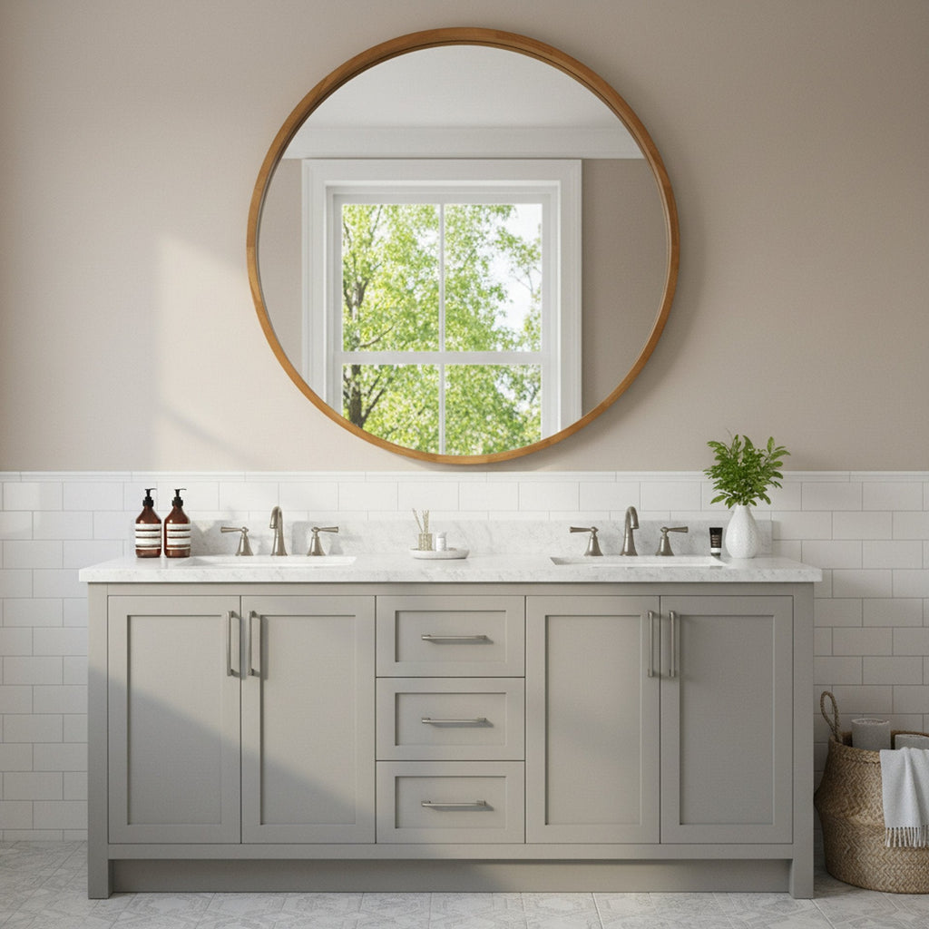 Echo Round Wooden Framed Wall Mirror 120cm - Dark Wood