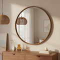 Echo Round Wooden Framed Wall Mirror 120cm - Dark Wood