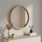 Echo Round Wooden Framed Wall Mirror 60cm - Light Wood