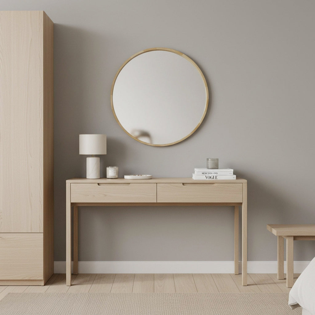 Echo Round Wooden Framed Wall Mirror 60cm - Light Wood