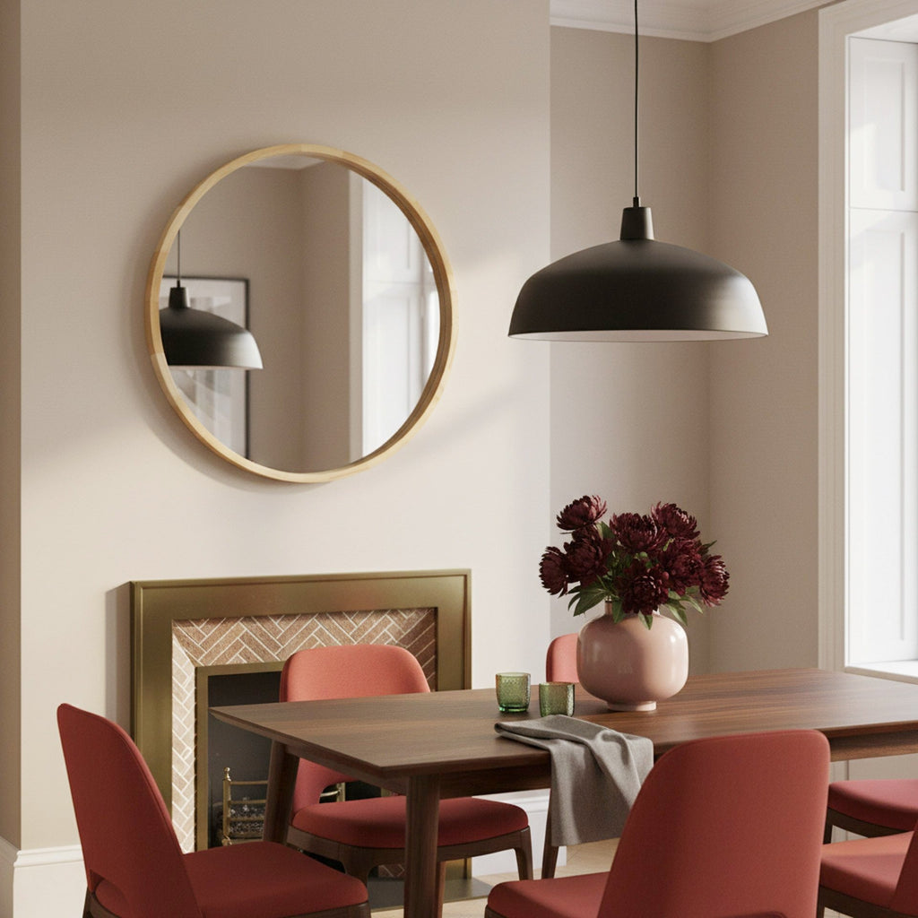 Echo Round Wooden Framed Wall Mirror 80cm - Light Wood