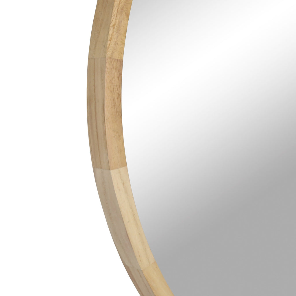 Echo Round Wooden Framed Wall Mirror 80cm - Light Wood