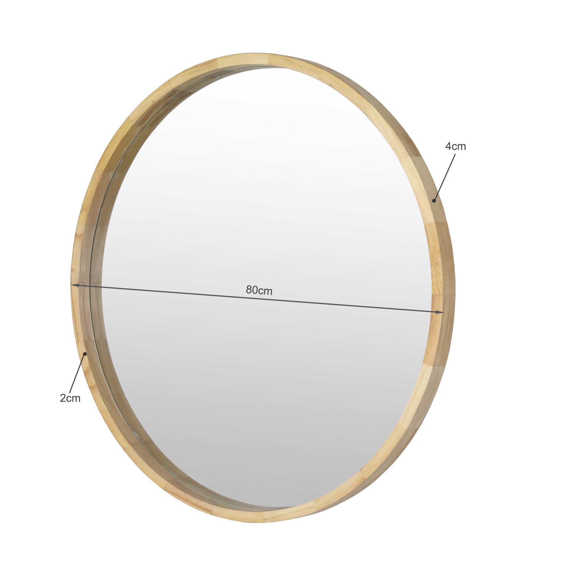 Echo Round Wooden Framed Wall Mirror 80cm - Light Wood