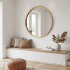 Echo Round Wooden Framed Wall Mirror 95cm - Light Wood
