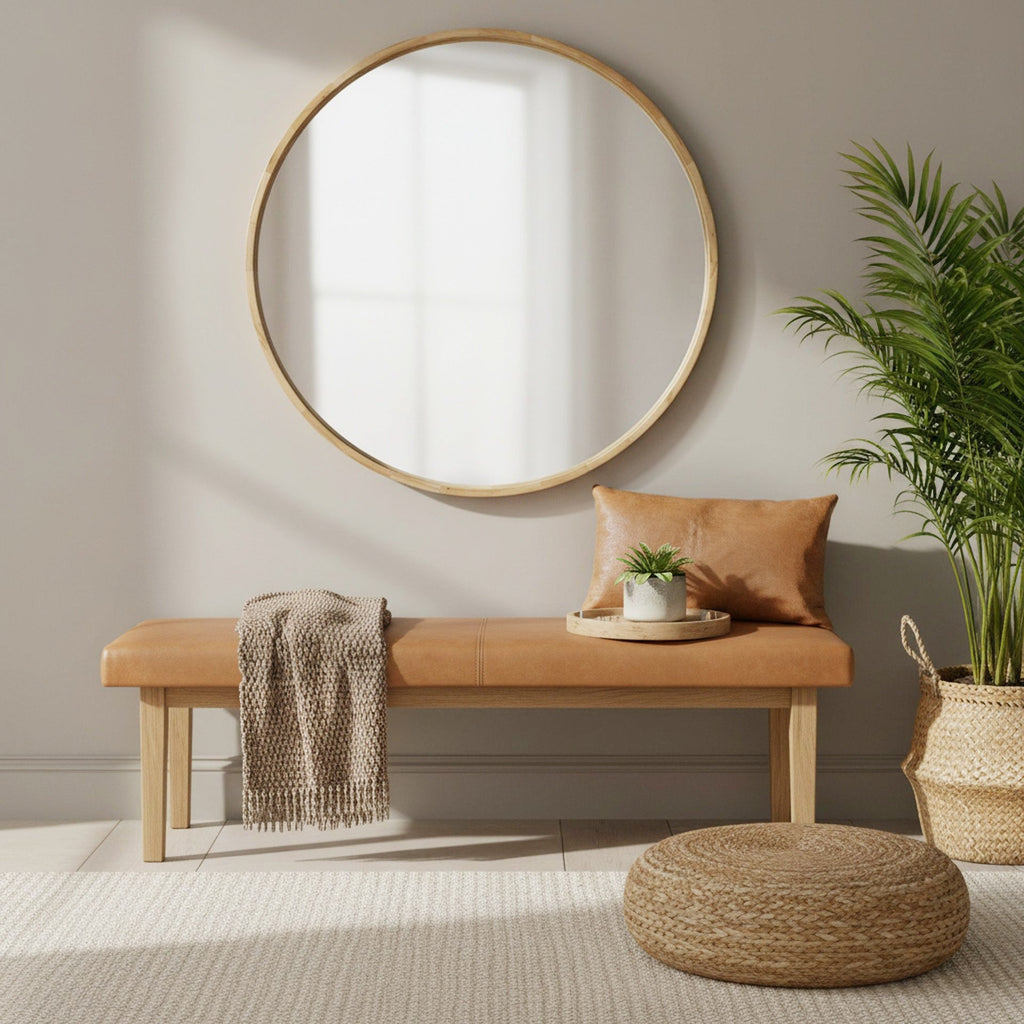 Echo Round Wooden Framed Wall Mirror 120cm - Light Wood