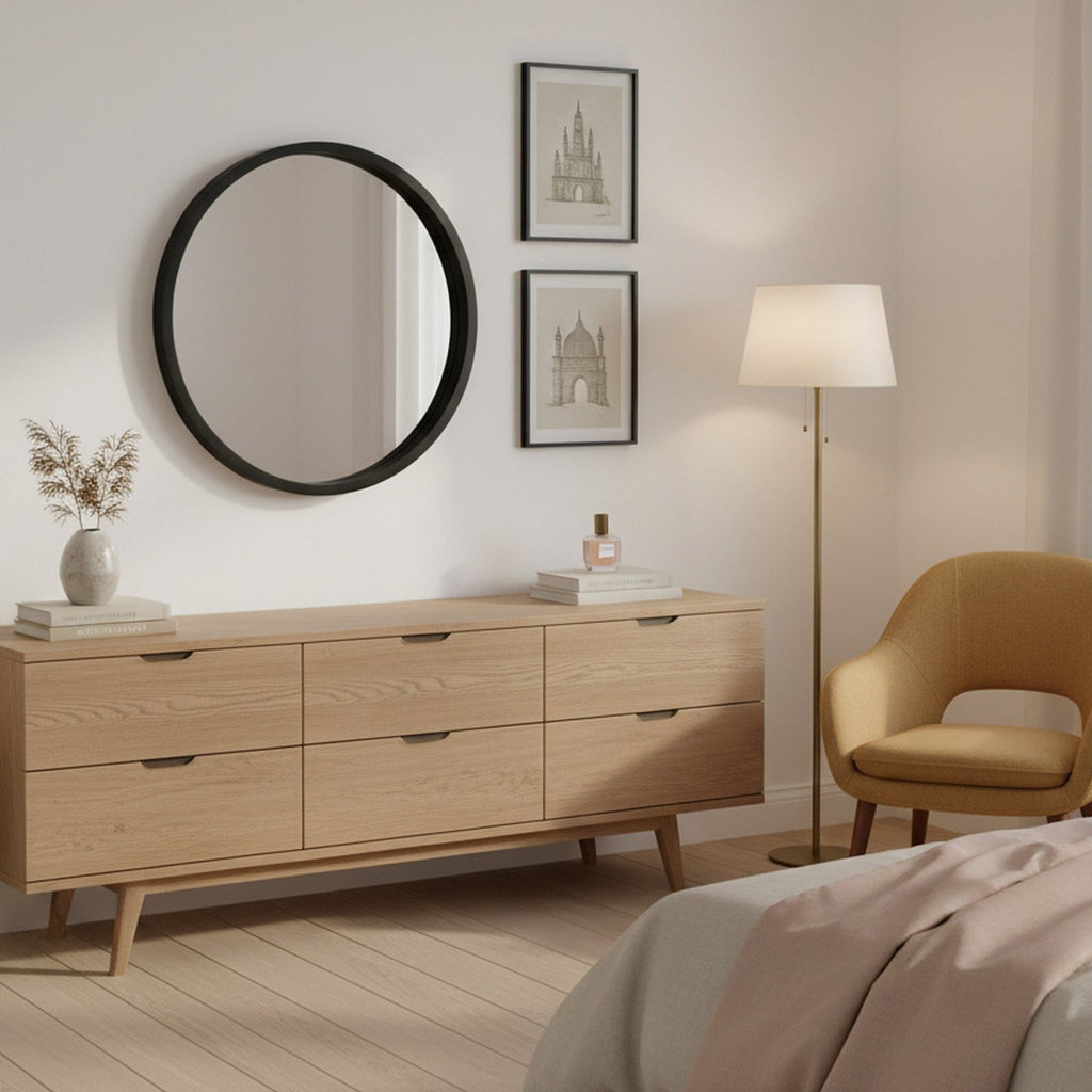 Echo Round Wooden Framed Wall Mirror 60cm - Black