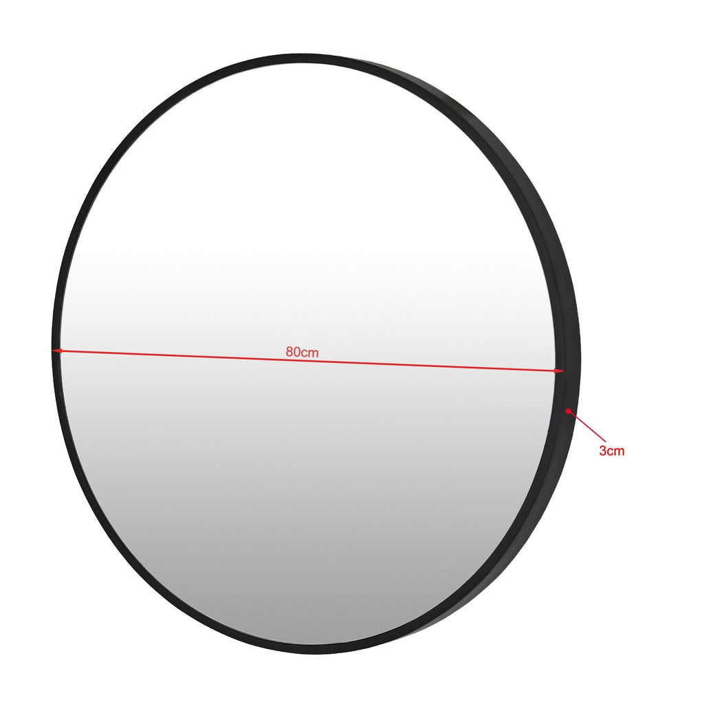 Noir Round Wooden Wall Mirror 50cm - Black