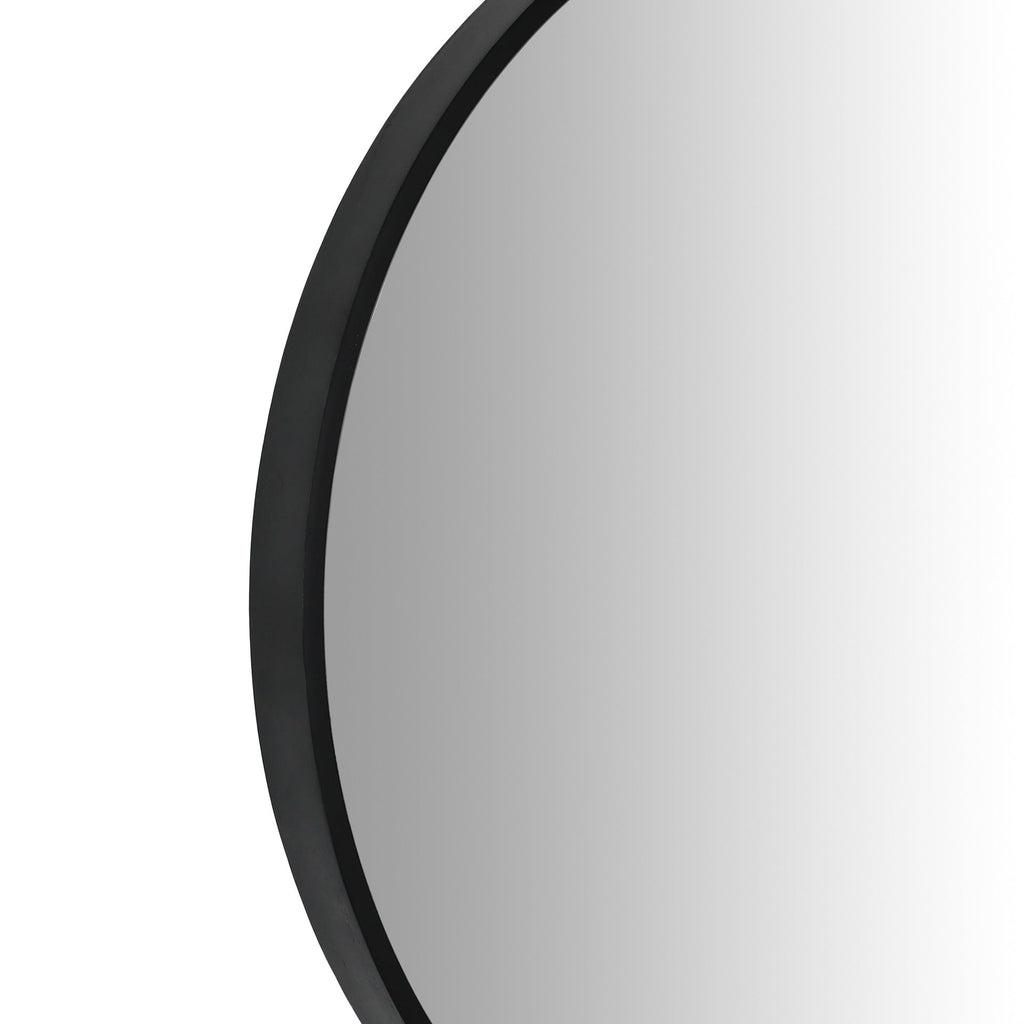 Noir Round Wooden Wall Mirror 60cm - Black