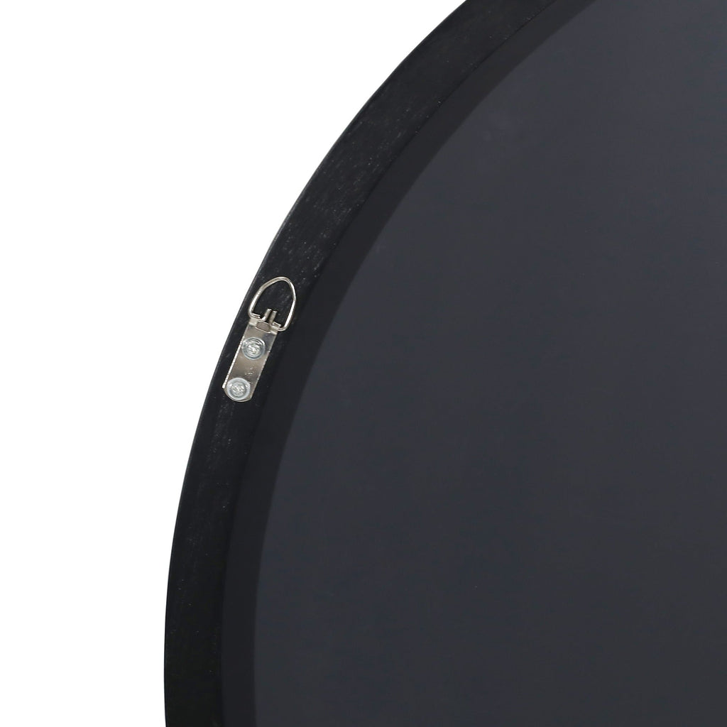 Noir Round Wooden Wall Mirror 60cm - Black