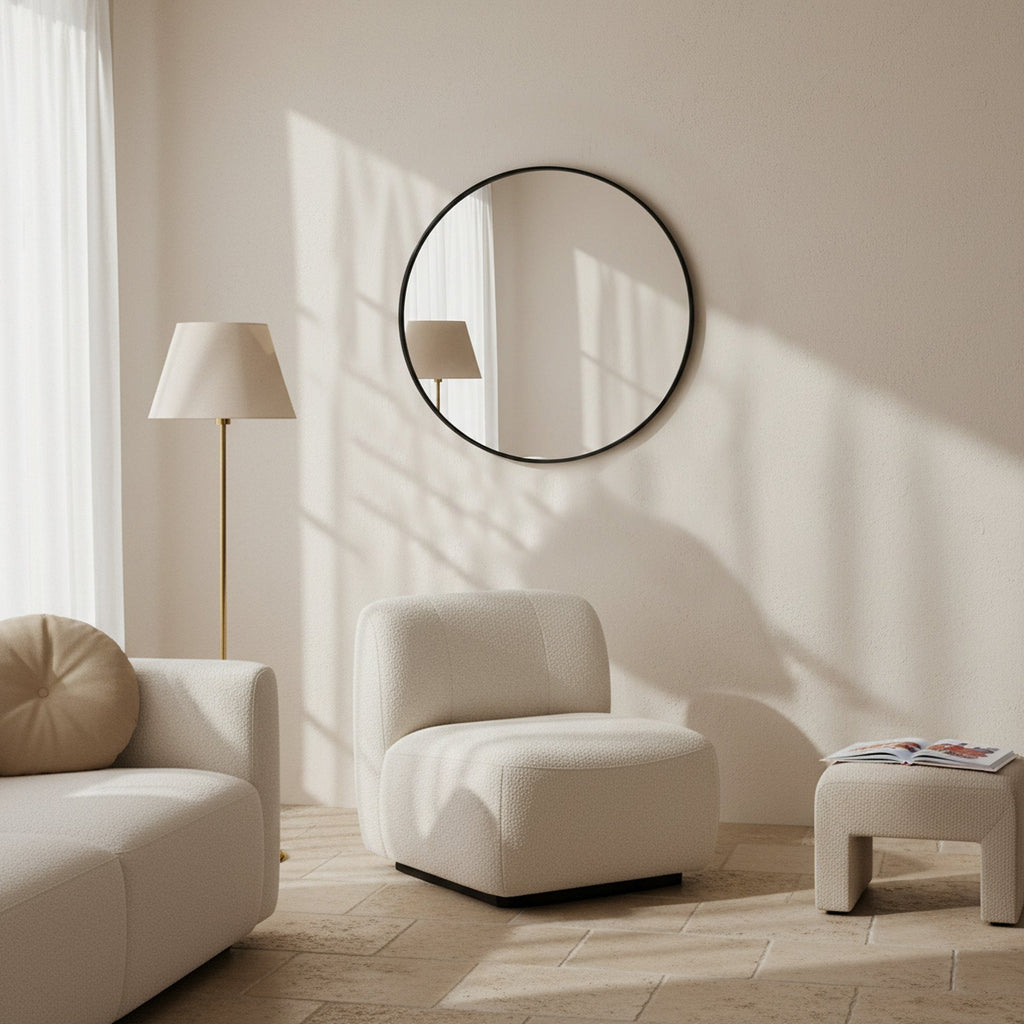 Noir Round Wooden Wall Mirror 70cm - Black