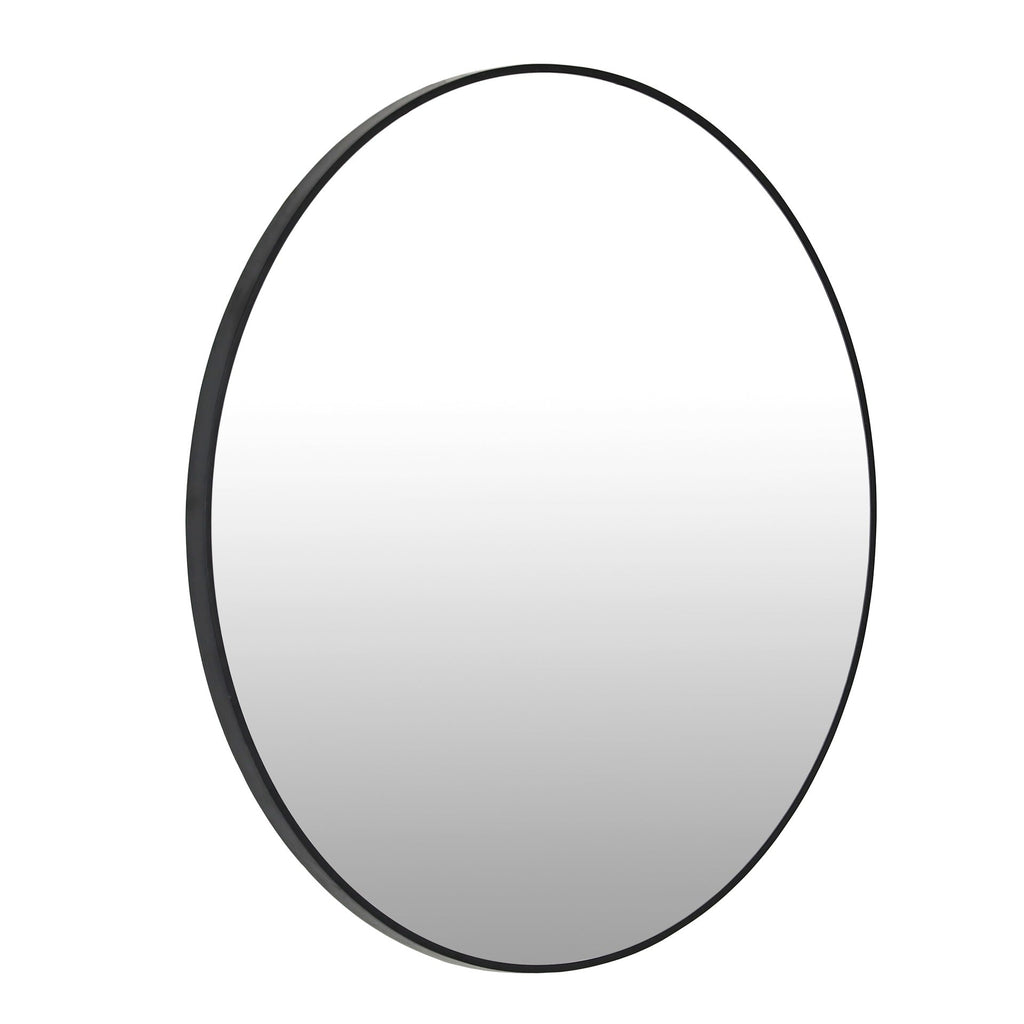 Noir Round Wooden Wall Mirror 90cm - Black