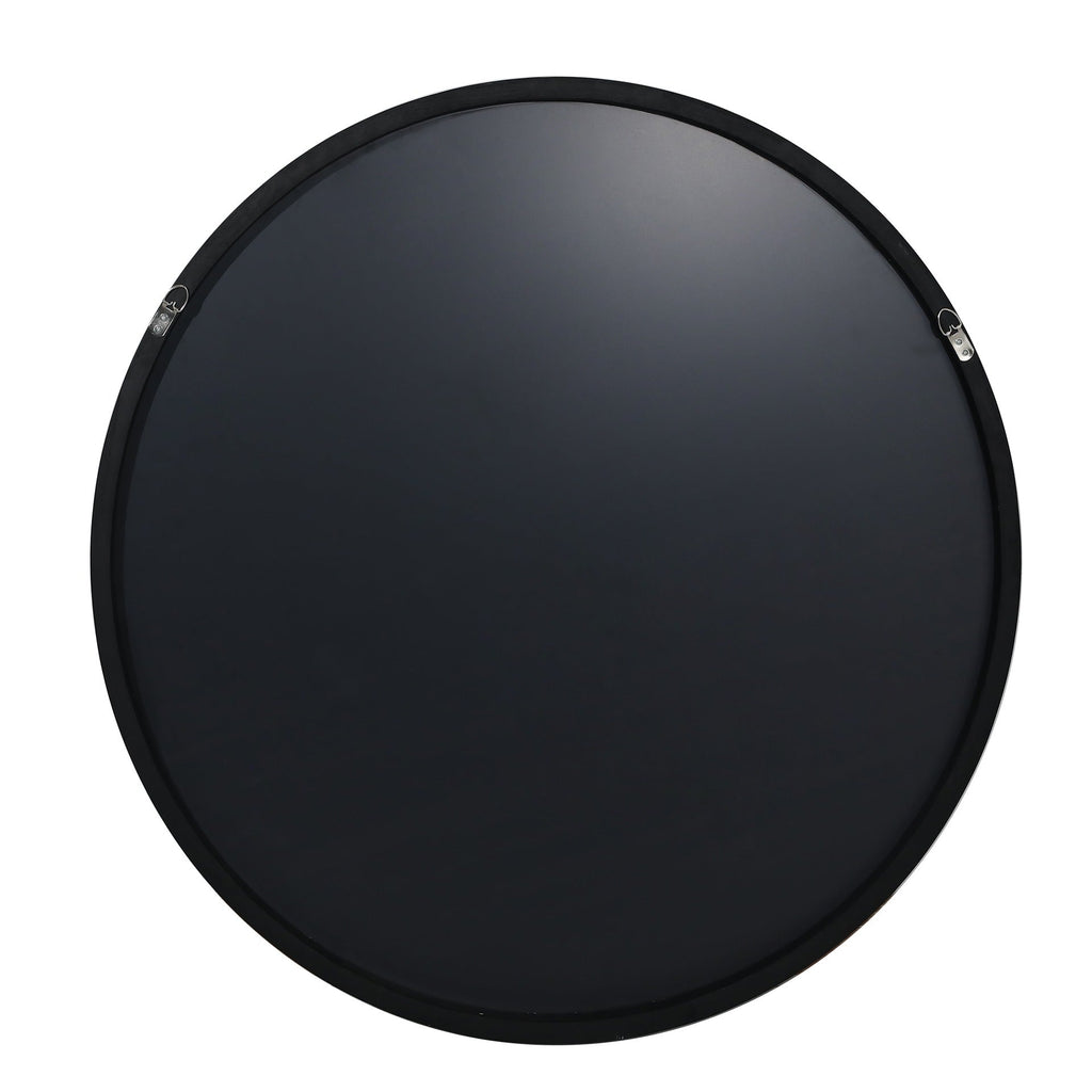 Noir Round Wooden Wall Mirror 90cm - Black