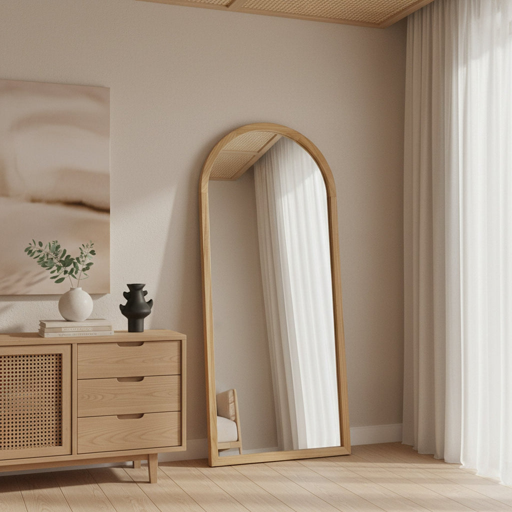 Halo Arched Full Length Mirror 180cm - Light Wood