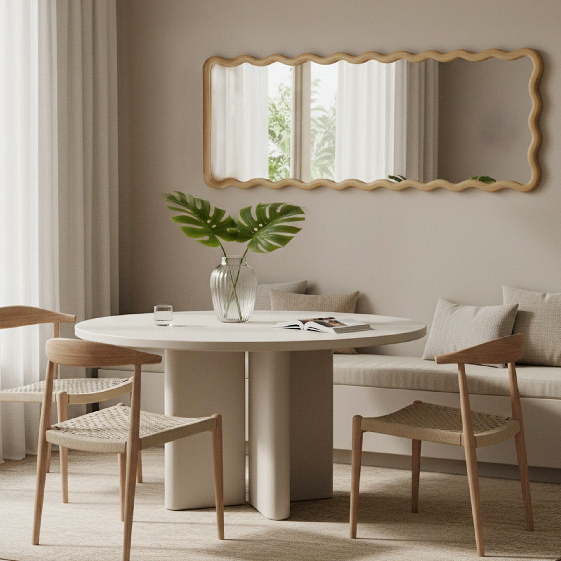 Ripple Wavy Wooden Full Length Mirror 160cm - Light Wood