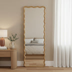 Ripple Wavy Wooden Full Length Mirror 160cm - Light Wood