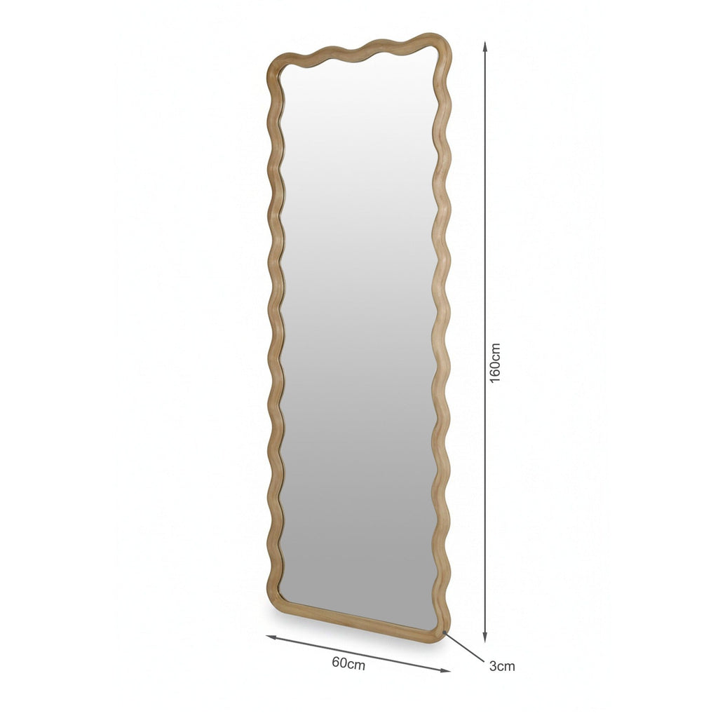 Ripple Wavy Wooden Full Length Mirror 160cm - Light Wood