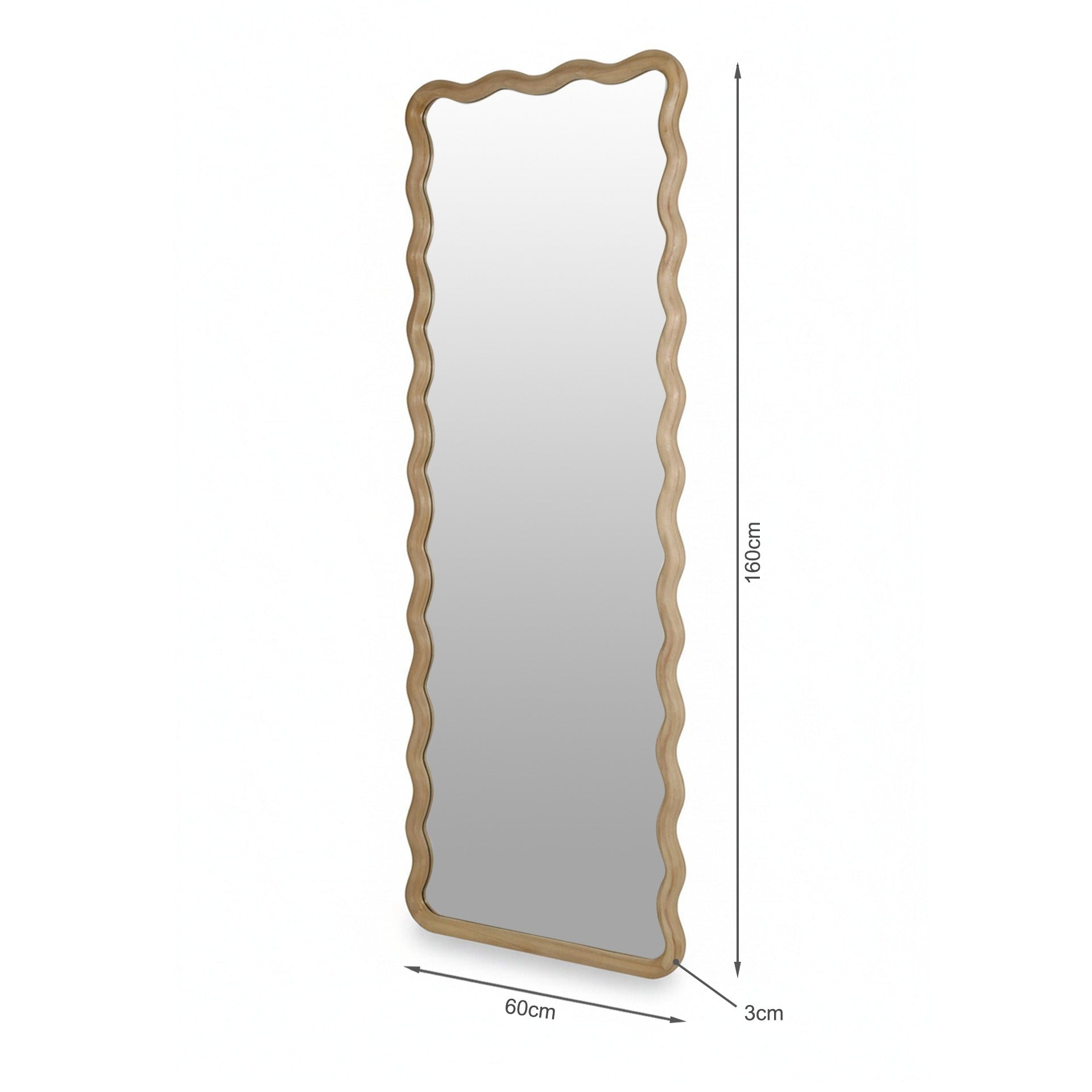 Ripple Wavy Wooden Full Length Mirror 160cm - Light Wood