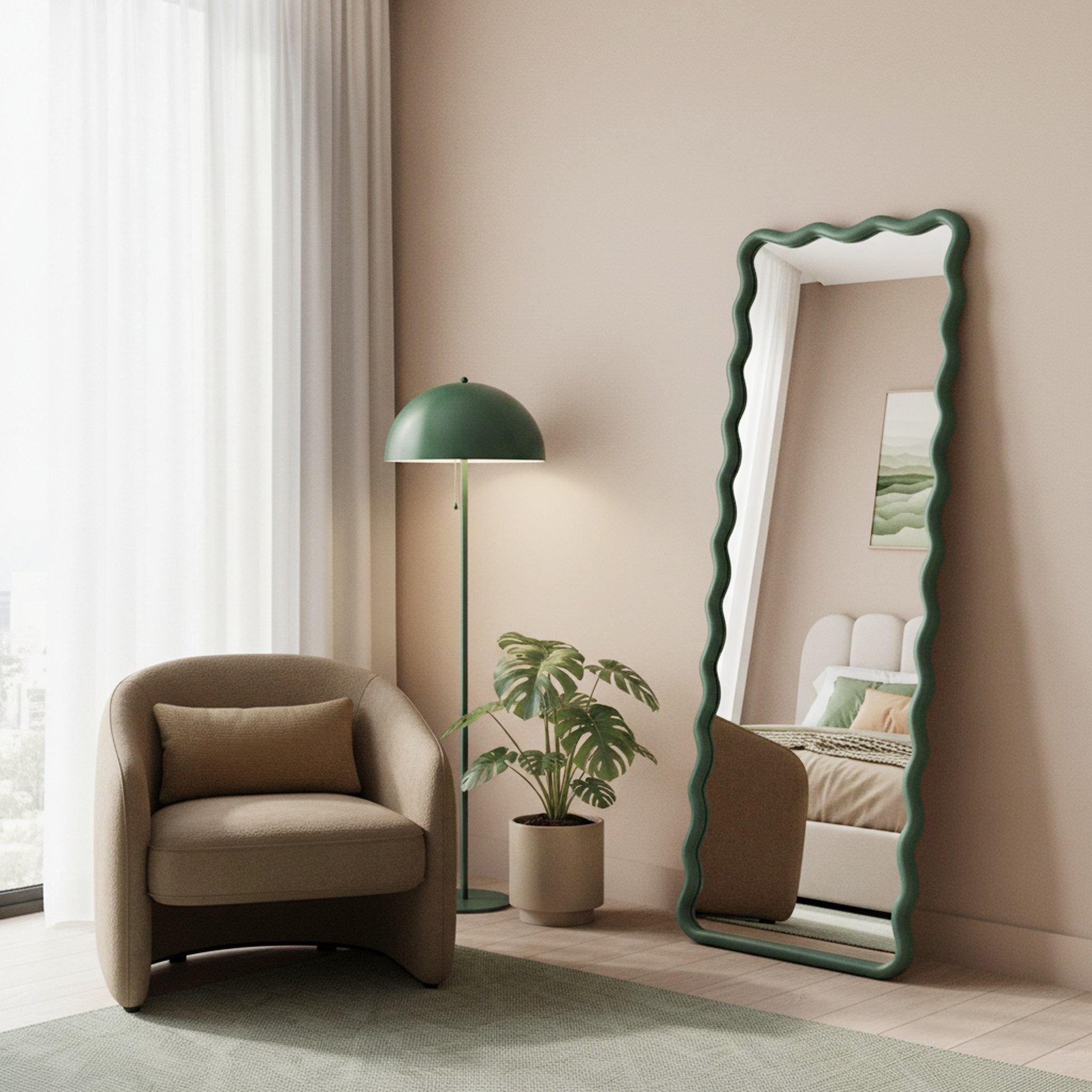 Ripple Wavy Wooden Full Length Mirror 160cm - Sage