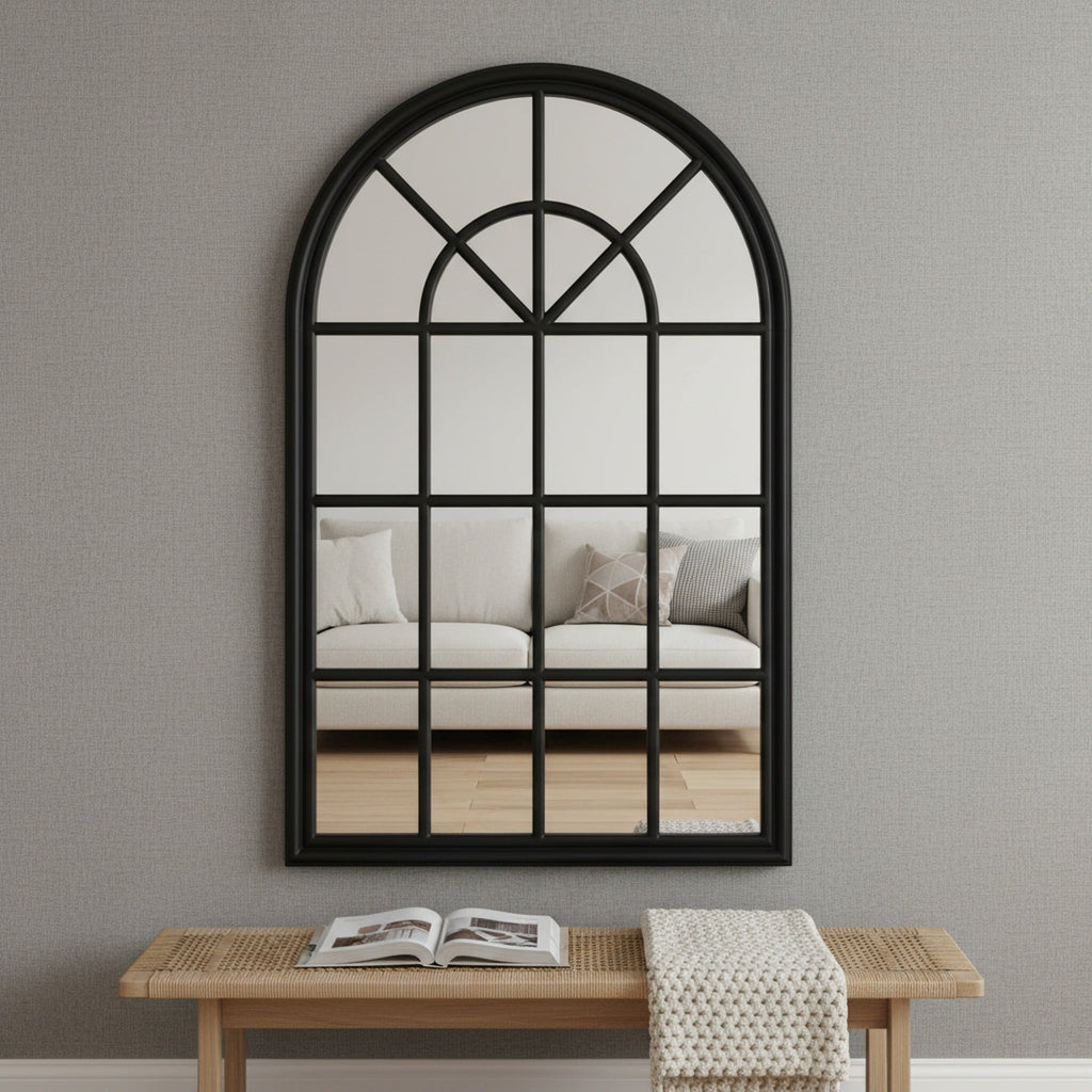 Lattice Arched Wooden Mirror 120cm - Black