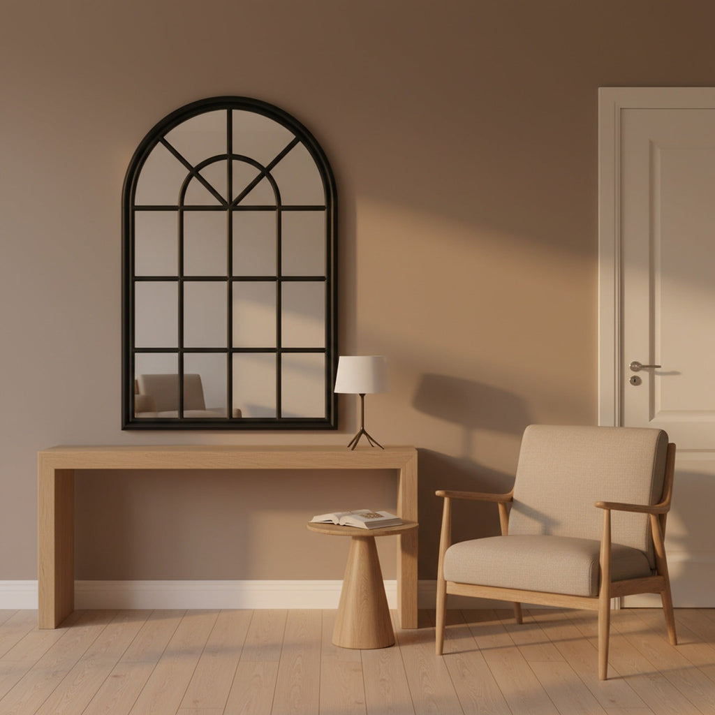 Lattice Arched Wooden Mirror 120cm - Black