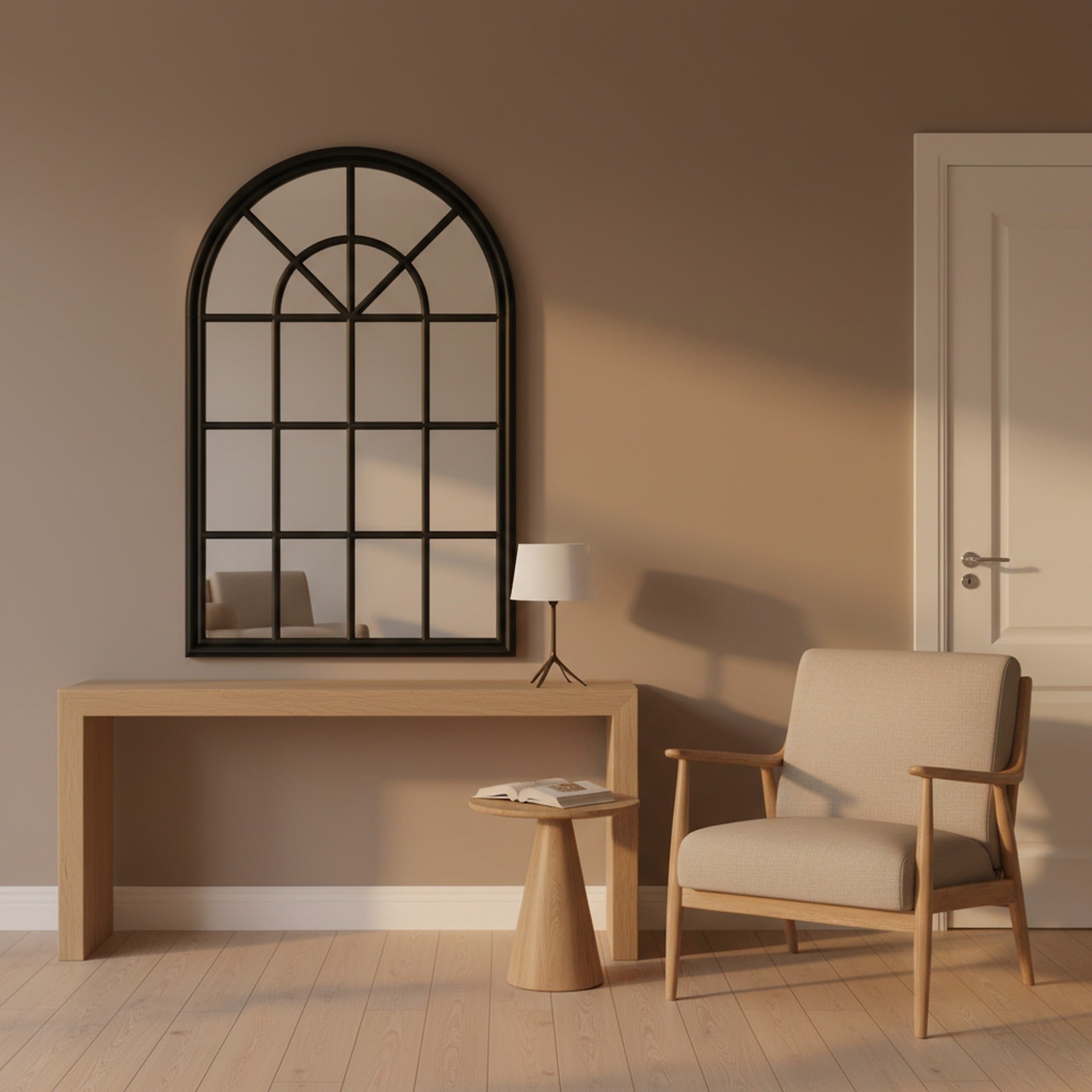 Lattice Arched Wooden Mirror 120cm - Black