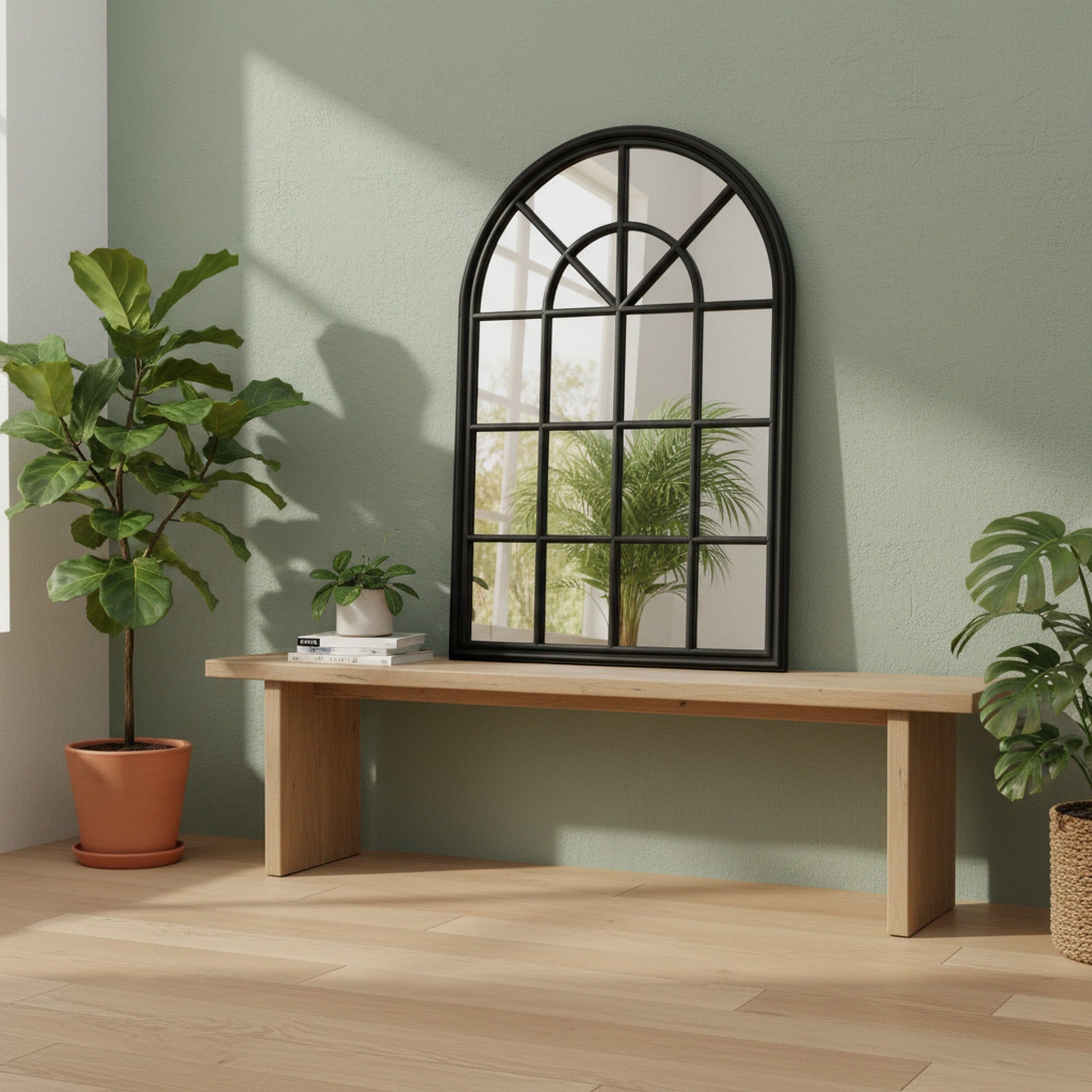 Lattice Arched Wooden Mirror 120cm - Black