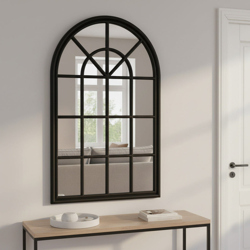 Lattice Arched Wooden Mirror 120cm - Black