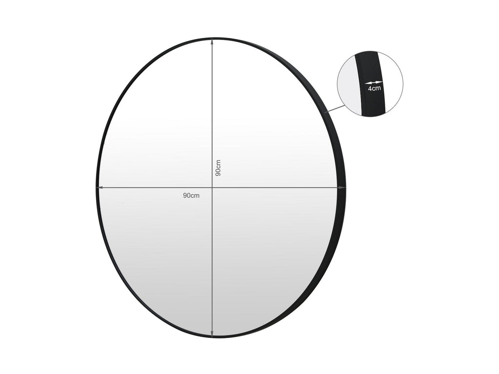 Aura Round Metal Framed Wall Mirror 90cm - Black