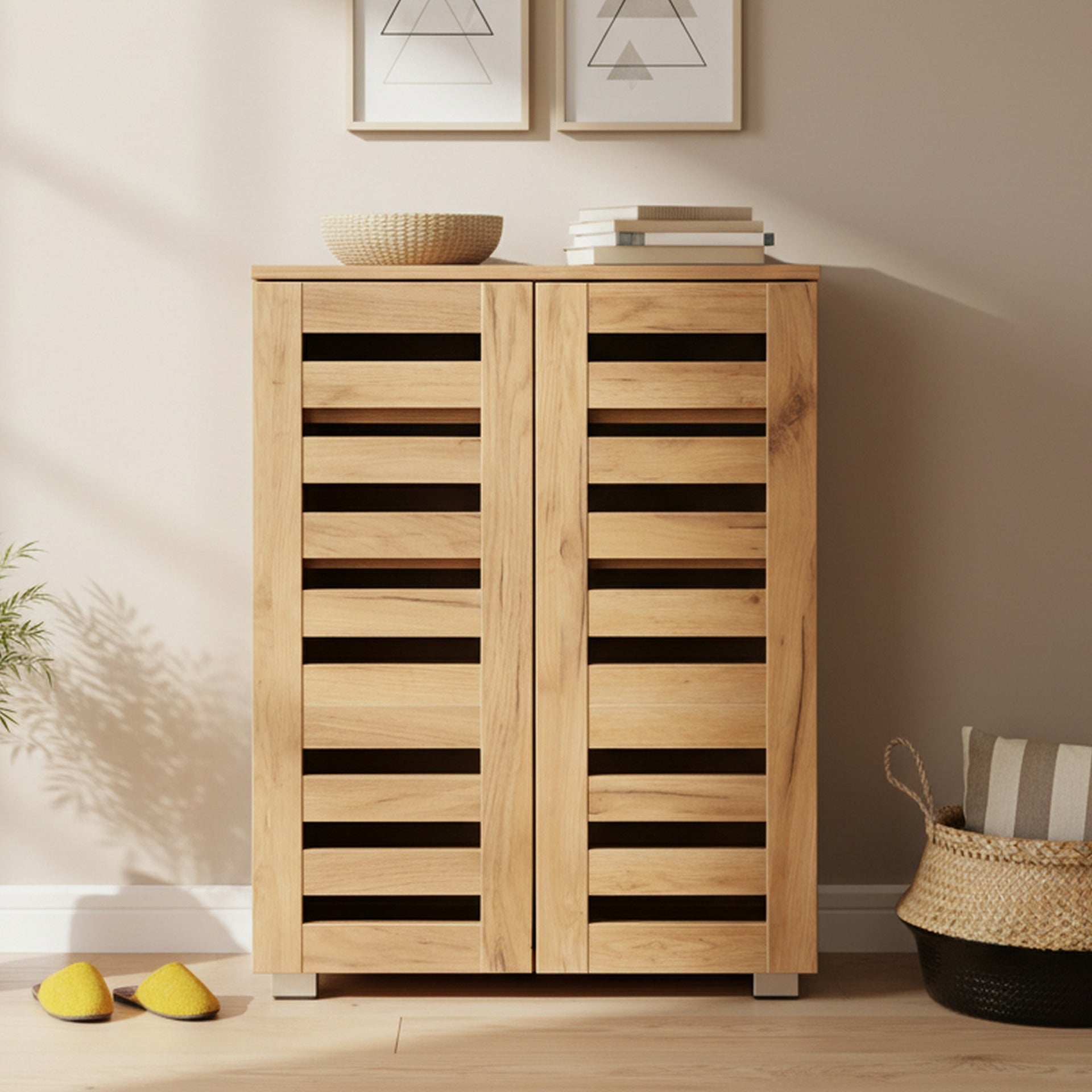 Loma 2 Door Shoe Cabinet Storage Rack - Dark Oak