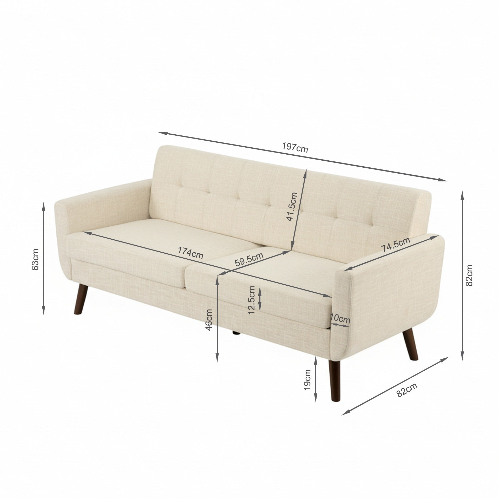 Vibe 3 Seater Sofa - Beige