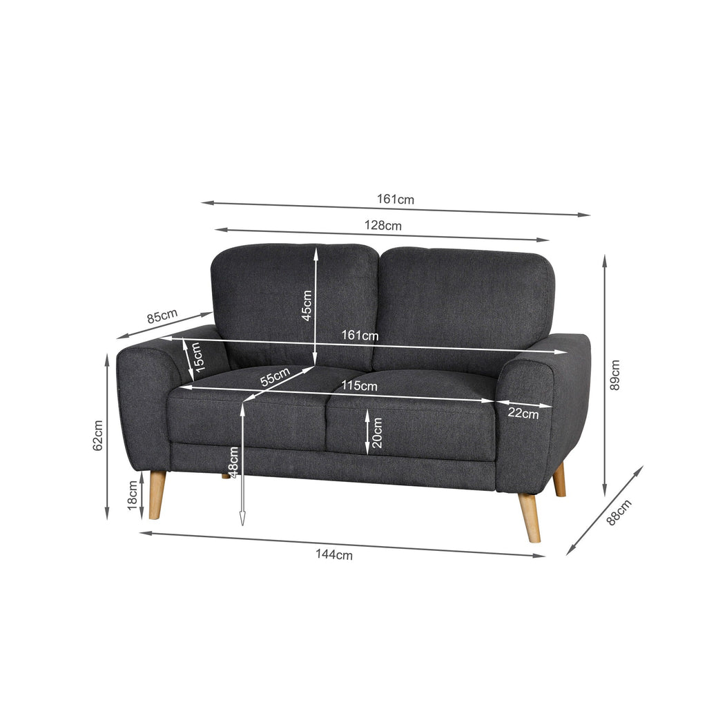 Suki Linen 2 Seater Sofa - Dark Grey