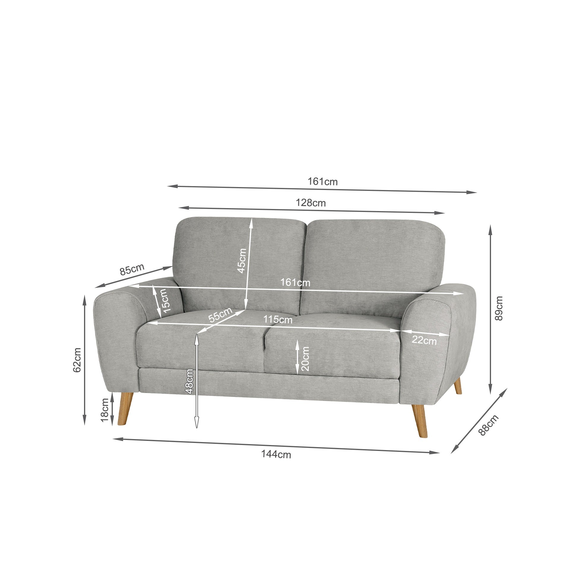 Suki Linen 2 Seater Sofa - Grey