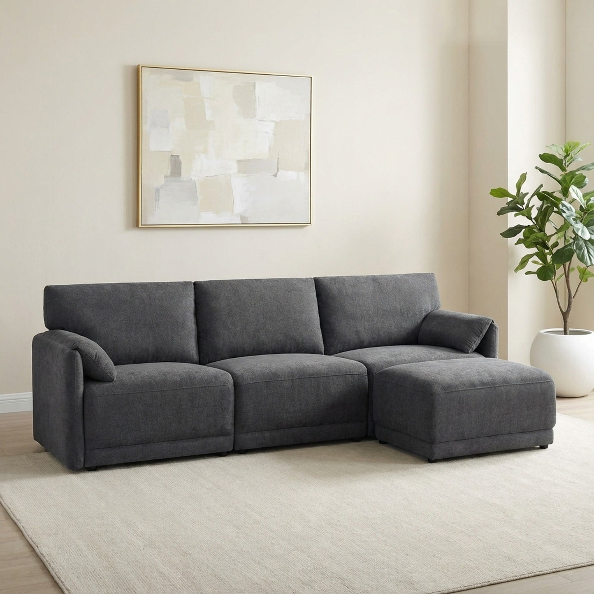 Velvo 3 Seater Modular Sofa with Ottoman - Dark Grey