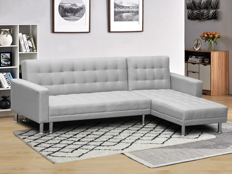COLORADO 3 Seater Sofa Bed Futon with Chaise - LIGHT GREY
