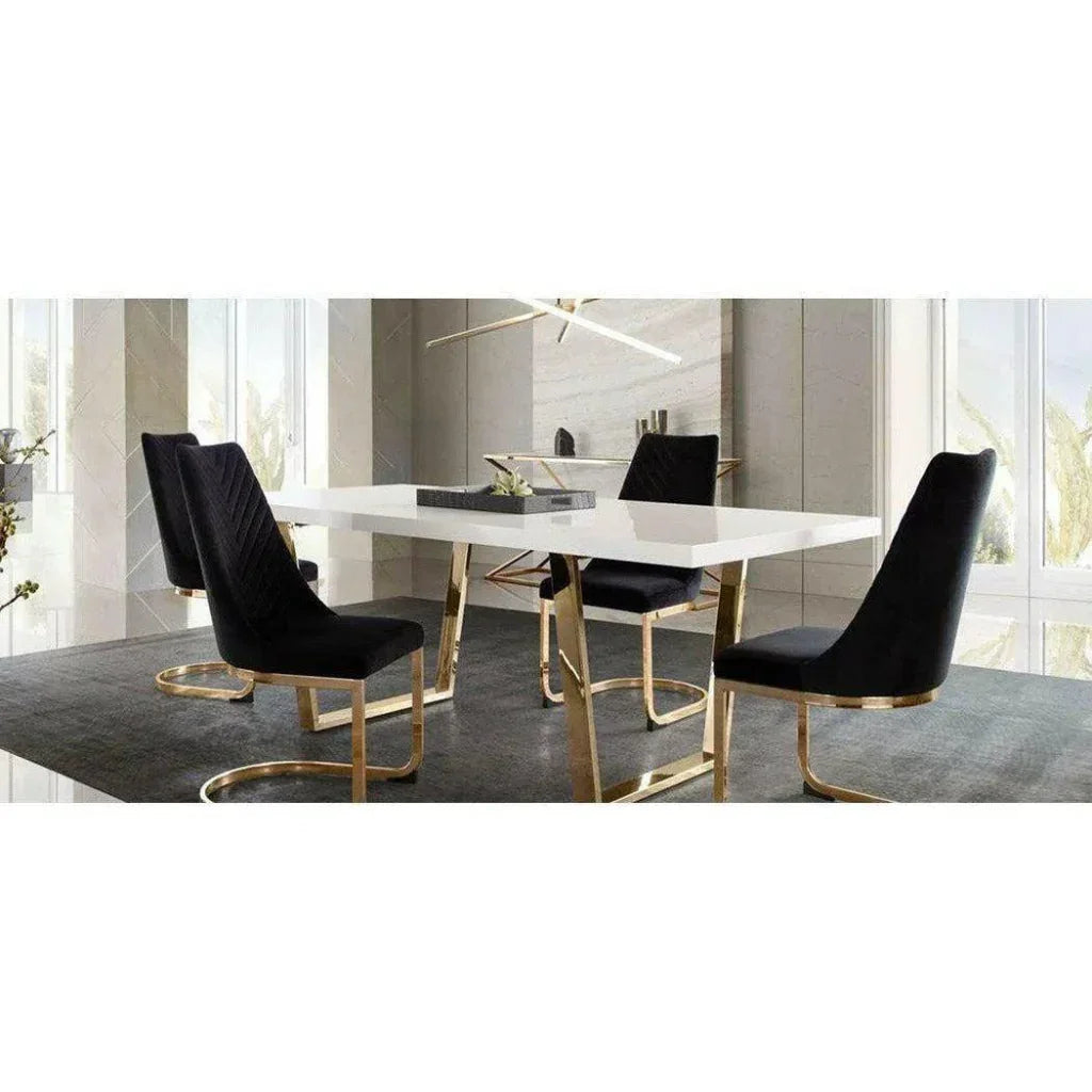 2PC Dining Chairs Black Velvet & Gold
