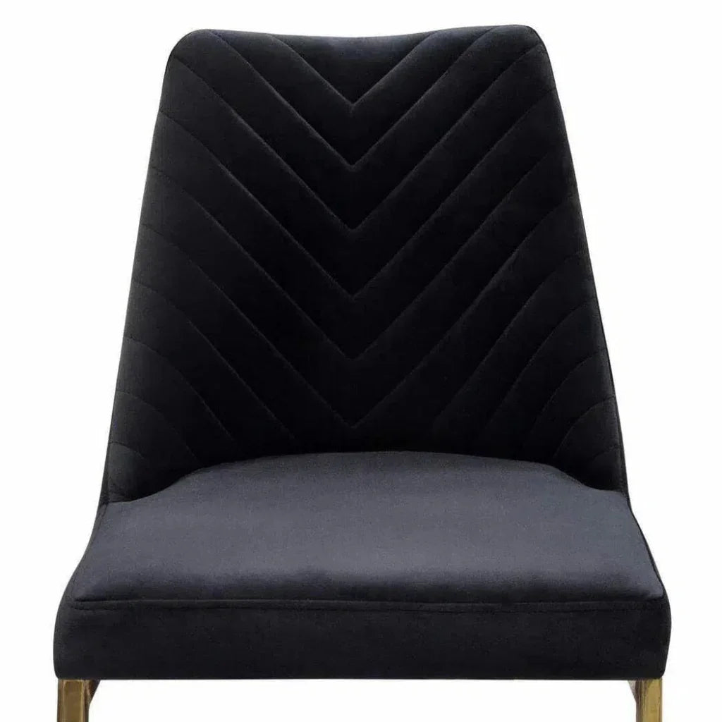 2PC Dining Chairs Black Velvet & Gold