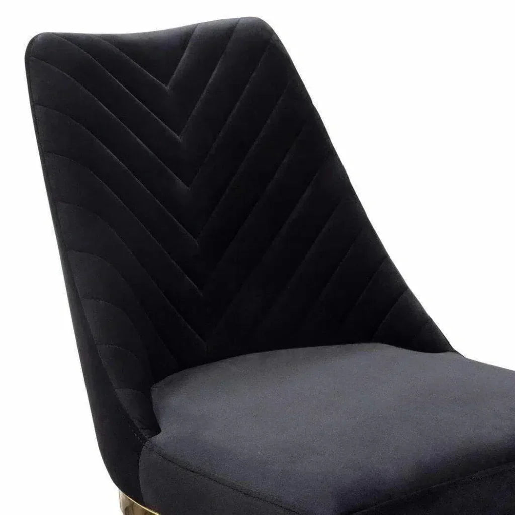 2PC Dining Chairs Black Velvet & Gold